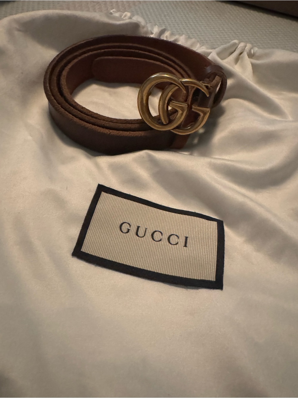 Gucci Brown Leather Strap Belt with Gold Buckle